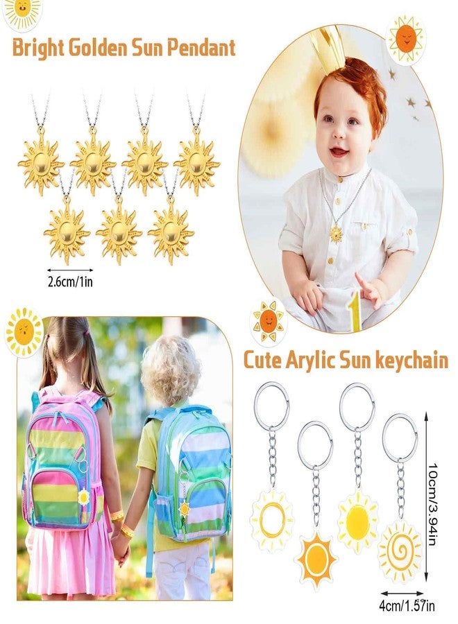 Remuuly 179 Pcs First Trip Around the Sun, Bohemian Hippie Sunshine Theme Party Tableware Includes Cups Straw Sticker Keychain Bracelet Pendant Badges for Baby Shower Birthday Party Gifts, Serves 16 - Image 4